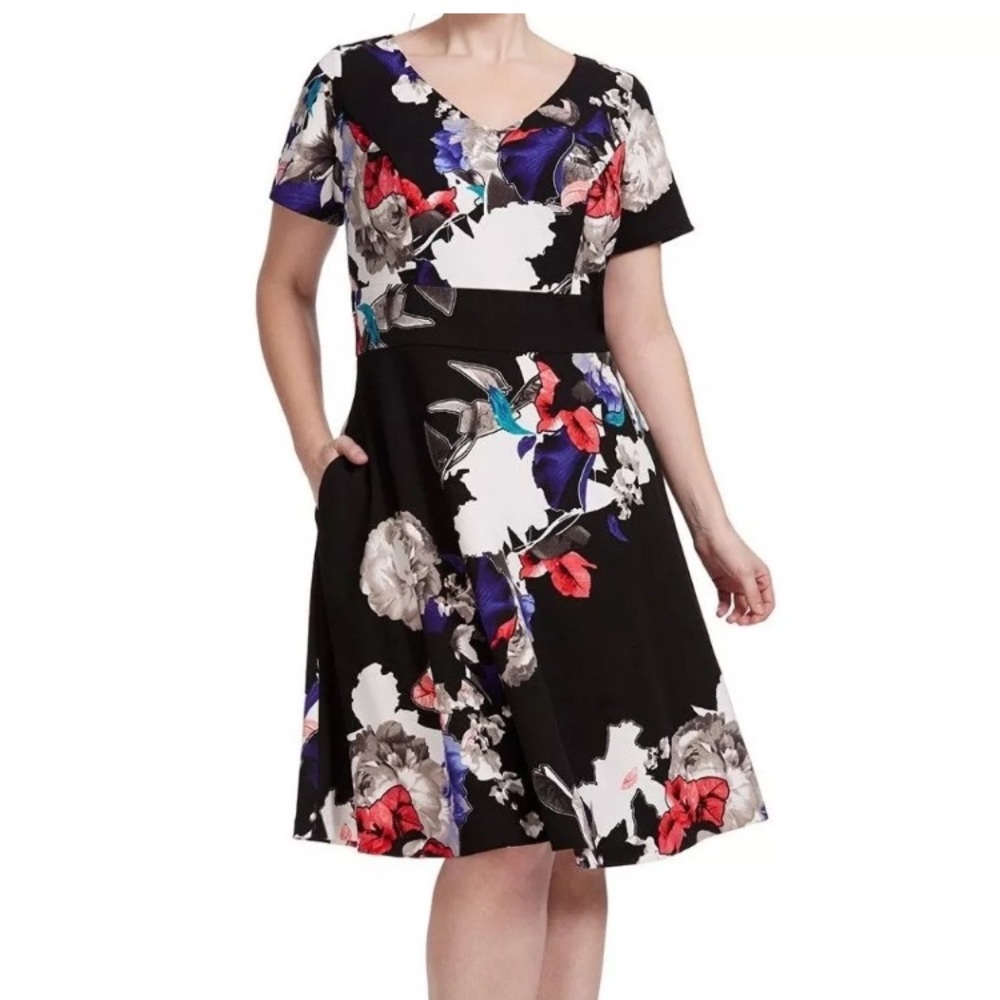 Abstract floral ponte knit fit & flare W/ POCKETS!